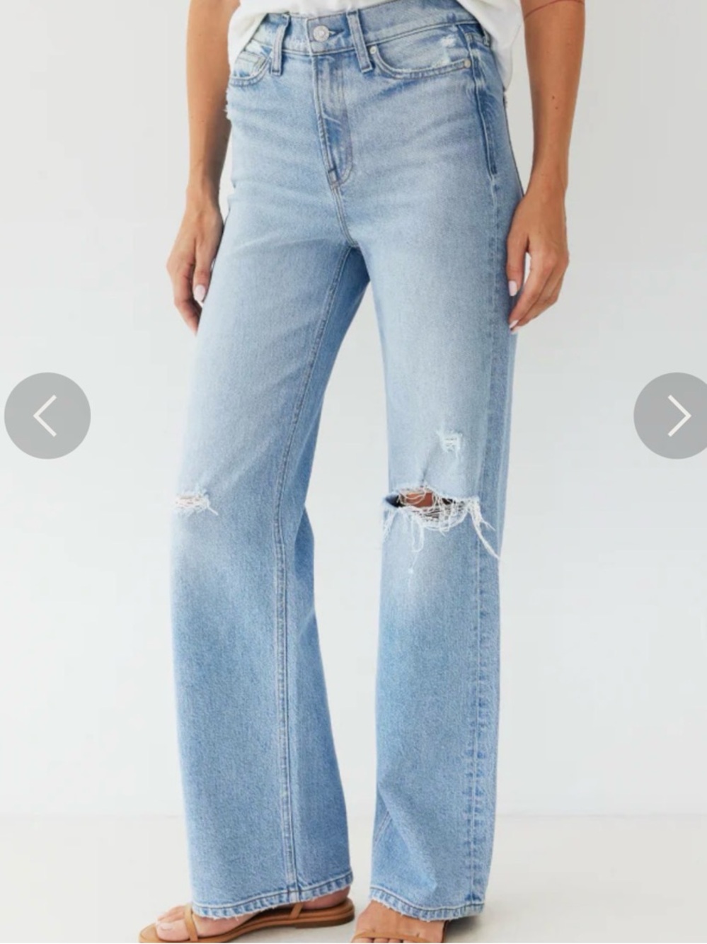 AYR Light Blue Distressed Ankle-Cropped Wide Jeans